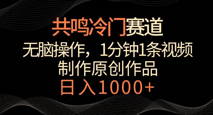 共鸣冷门赛道，无脑操作，一分钟一条视频，日入1000+【揭秘】-水滴知识网