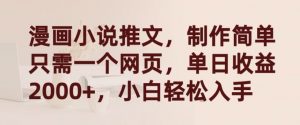 漫画小说推文，制作简单只需一个网页，单日收益2000+，小白轻松入手【揭秘】-水滴知识网