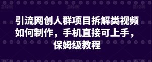 引流网创人群项目拆解类视频如何制作，手机直接可上手，保姆级教程【揭秘】-水滴知识网
