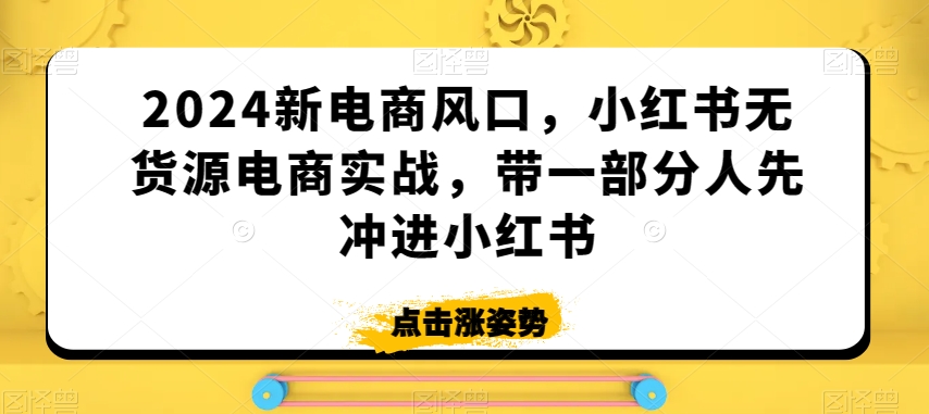 2024新电商风口,小红书无货源电商实战,带一部分人先冲进小红书-水滴知识网