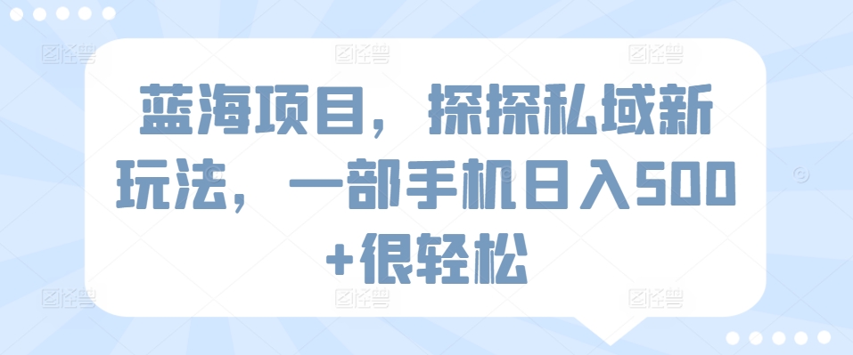 蓝海项目,探探私域新玩法,一部手机日入500+很轻松【揭秘】-水滴知识网