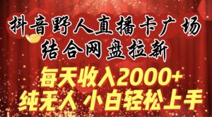 每天收入2000+,抖音野人直播卡广场,结合网盘拉新,纯无人,小白轻松上手【揭秘】-水滴知识网