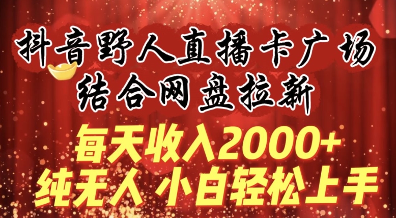每天收入2000+,抖音野人直播卡广场,结合网盘拉新,纯无人,小白轻松上手【揭秘】-水滴知识网