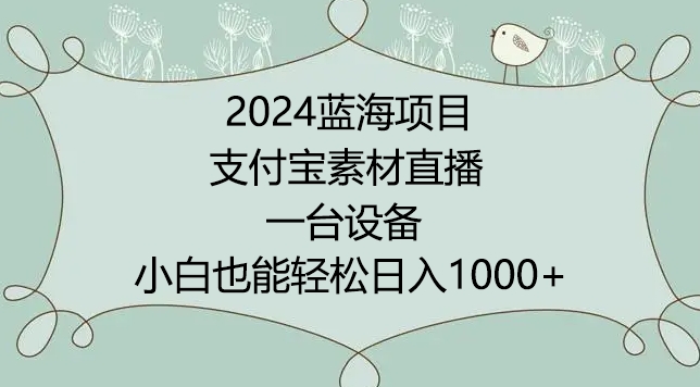 2024年蓝海项目,支付宝素材直播,无需出境,小白也能日入1000+ ,实操教程【揭秘】-水滴知识网