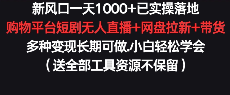 新风口一天1000+已实操落地购物平台短剧无人直播+网盘拉新+带货多种变现长期可做【揭秘】-水滴知识网