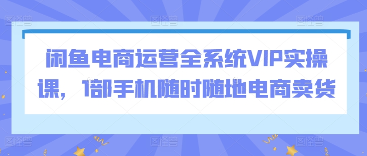 闲鱼电商运营全系统VIP实操课，1部手机随时随地电商卖货-水滴知识网