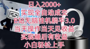 日入2000+，实现全自动成交，B站无脑挂机躺平3.0，当天操作当天见收益，实现睡后有收益【揭秘】-水滴知识网