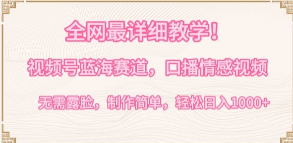 全网最详细教学，视频号蓝海赛道，口播情感视频，无需露脸，制作简单，轻松实现日入1000+【揭秘】-水滴知识网
