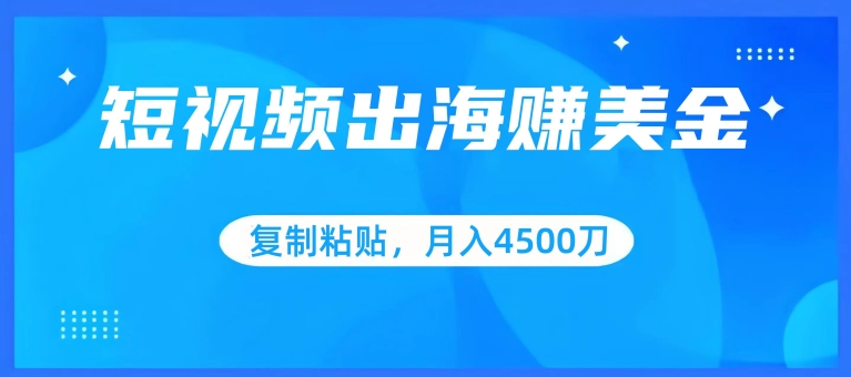 短视频出海赚美金,复制粘贴批量操作,小白轻松掌握,月入4500美刀【揭秘】-水滴知识网
