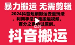 2024最新抖音搬运技术,抖音短剧视频去重,手法搬运,利用工具去重,达到秒过原创的效果【揭秘】-水滴知识网