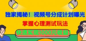 独家揭秘!视频号分成计划曝光,掌握心理测试玩法,快速实现1000元收益【揭秘】-水滴知识网