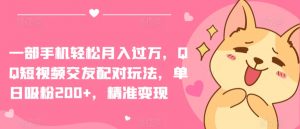 一部手机轻松月入过万，QQ短视频交友配对玩法，单日吸粉200+，精准变现【揭秘】-水滴知识网