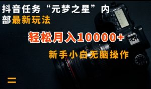 抖音任务“元梦之星”内部最新玩法，新手小白无脑操作，轻松月入10000+【揭秘】-水滴知识网