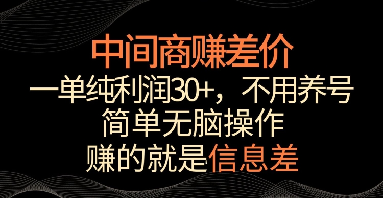 中间商赚差价,一单纯利润30+,简单无脑操作,赚的就是信息差,轻轻松松日入1000+【揭秘】-水滴知识网