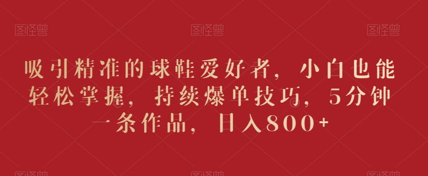吸引精准的球鞋爱好者,小白也能轻松掌握,持续爆单技巧,5分钟一条作品,日入800+【揭秘】-水滴知识网