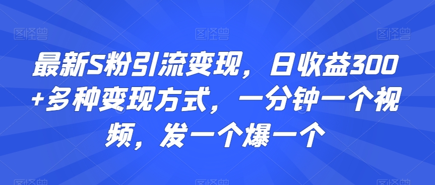 最新S粉引流变现,日收益300+多种变现方式,一分钟一个视频,发一个爆一个【揭秘】-水滴知识网