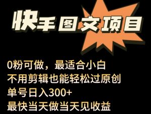 24年最新快手图文带货项目，零粉可做，不用剪辑轻松过原创单号轻松日入300+【揭秘】-水滴知识网