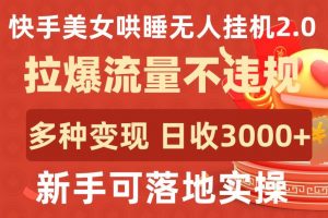 快手美女哄睡无人挂机2.0.拉爆流量不违规,多种变现途径,日收3000+,新手可落地实操【揭秘】-水滴知识网