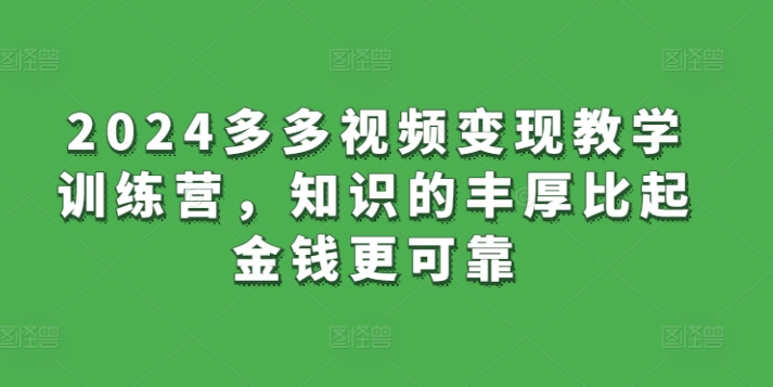 2024多多视频变现教学训练营,知识的丰厚比起金钱更可靠-水滴知识网