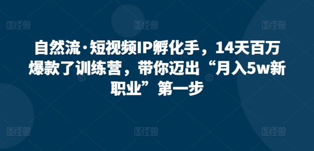 自然流·短视频IP孵化手，14天百万爆款了训练营，带你迈出“月入5w新职业”第一步-水滴知识网