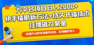 大平台项目日入2000+,快手播剧新方法+持久开播技术,狂撸磁力聚星【揭秘】-水滴知识网