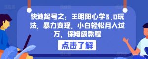 快速起号之：王明阳心学3.0玩法，暴力变现，小白轻松月入过万，保姆级教程【揭秘】-水滴知识网