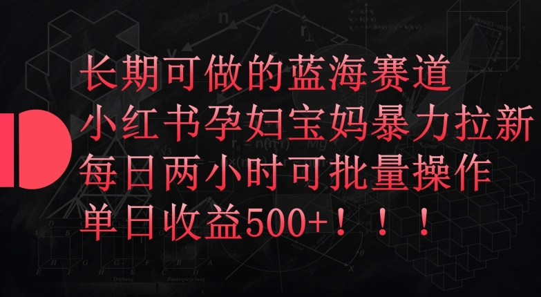 长期可做的蓝海赛道，小红书孕妇宝妈暴力拉新玩法，每日两小时可批量操作，单日收益500+【揭秘】-水滴知识网