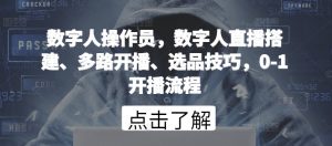 数字人操作员，数字人直播搭建、多路开播、选品技巧，0-1开播流程-水滴知识网