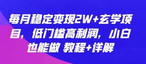 每月稳定变现2W+玄学项目，低门槛高利润，小白也能做 教程+详解【揭秘】-水滴知识网