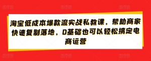 淘宝低成本爆款流实战私教课,帮助商家快速复制落地,0基础也可以轻松搞定电商运营-水滴知识网