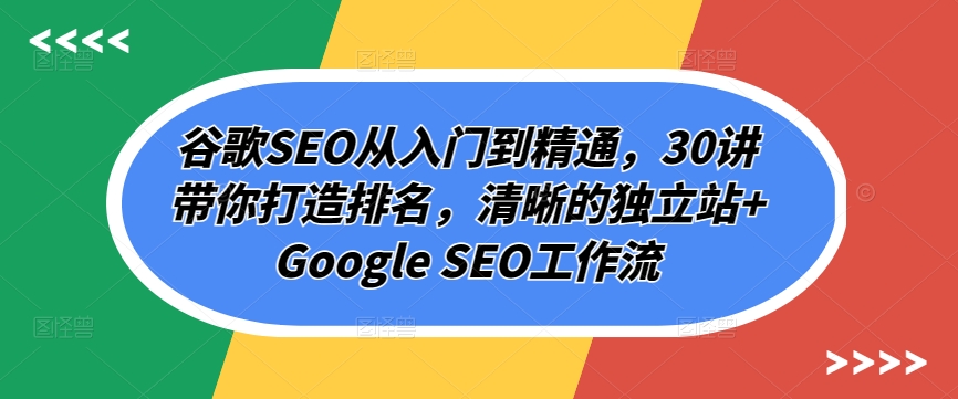 谷歌SEO从入门到精通，30讲带你打造排名，清晰的独立站+Google SEO工作流-水滴知识网