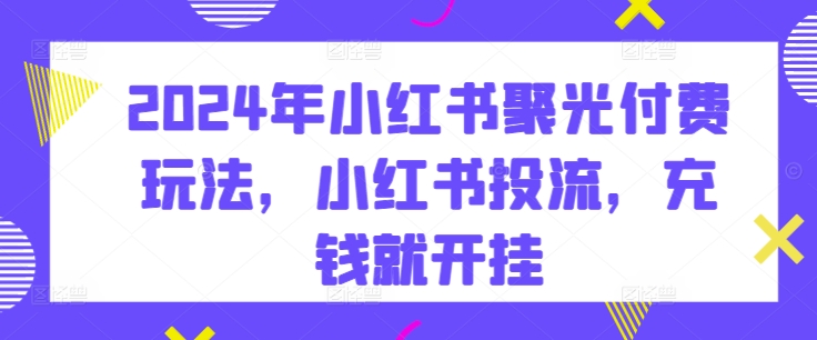 2024年小红书聚光付费玩法,小红书投流,充钱就开挂-水滴知识网