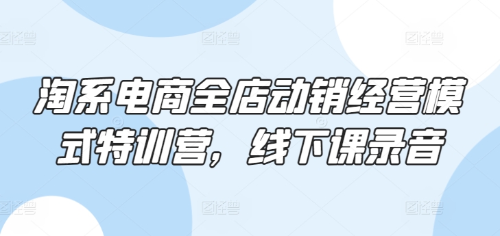 淘系电商全店动销经营模式特训营,线下课录音-水滴知识网