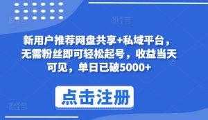 新用户推荐网盘共享+私域平台，无需粉丝即可轻松起号，收益当天可见，单日已破5000+【揭秘】-水滴知识网