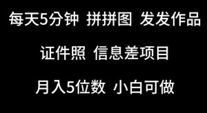 每天5分钟，拼拼图发发作品，证件照信息差项目，小白可做【揭秘】-水滴知识网