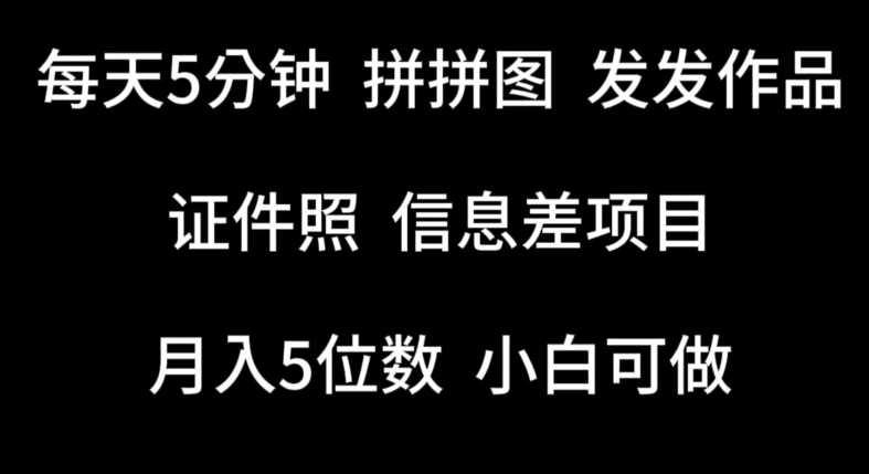 每天5分钟,拼拼图发发作品,证件照信息差项目,小白可做【揭秘】-水滴知识网