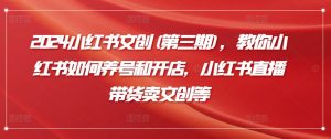 2024小红书文创(第三期),教你小红书如何养号和开店,小红书直播带货卖文创等-水滴知识网