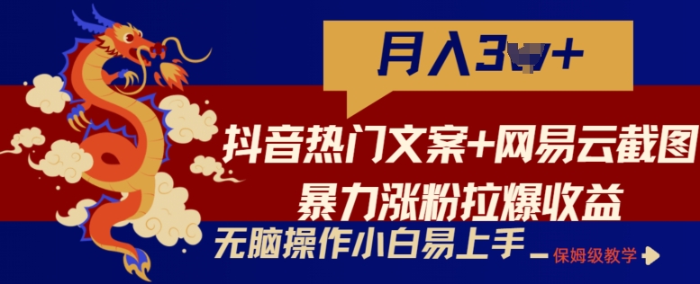 抖音热门文案+网易云截图暴力涨粉拉爆收益玩法，小白无脑操作，简单易上手【揭秘】-水滴知识网