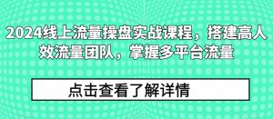 2024线上流量操盘实战课程,搭建高人效流量团队,掌握多平台流量-水滴知识网