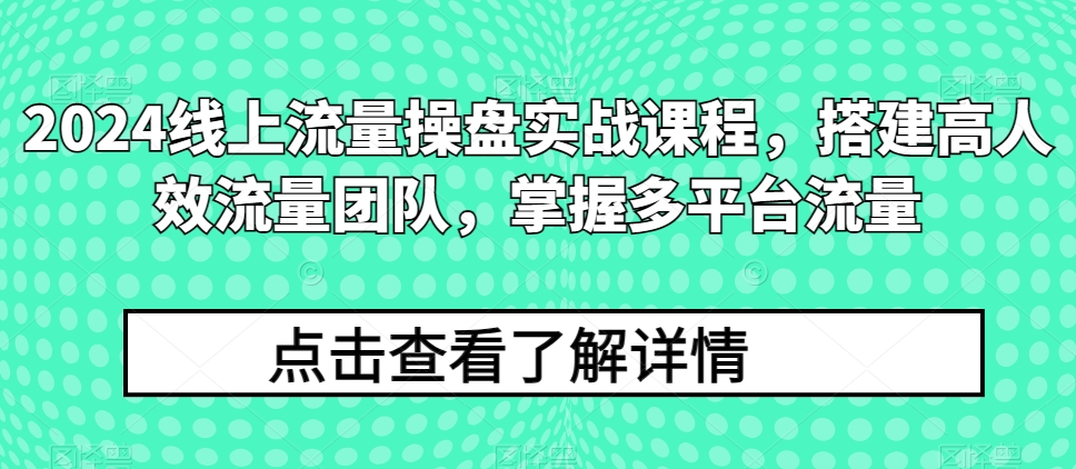2024线上流量操盘实战课程,搭建高人效流量团队,掌握多平台流量-水滴知识网