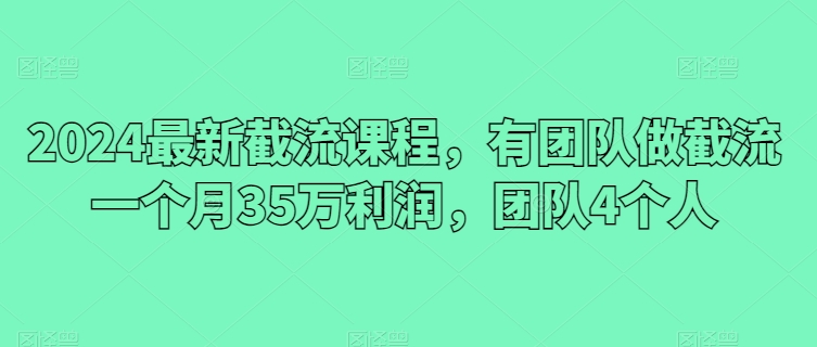 2024最新截流课程,有团队做截流一个月35万利润,团队4个人-水滴知识网