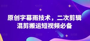 原创字幕雨技术，二次剪辑混剪搬运短视频必备【揭秘】-水滴知识网