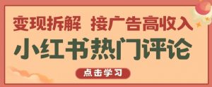 小红书热门评论，变现拆解，接广告高收入【揭秘 】-水滴知识网