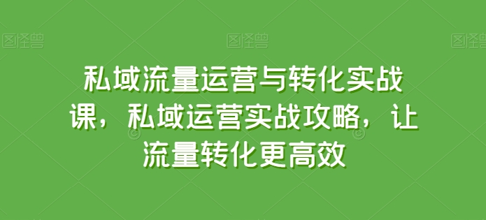 私域流量运营与转化实战课,私域运营实战攻略,让流量转化更高效-水滴知识网