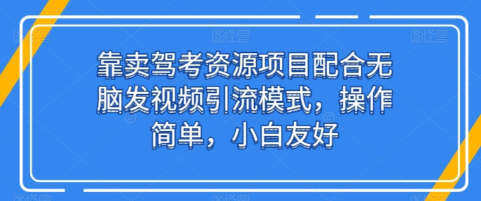 靠卖驾考资源项目配合无脑发视频引流模式，操作简单，小白友好【揭秘】-水滴知识网