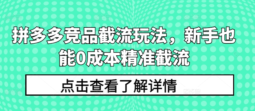 拼多多竞品截流玩法,新手也能0成本精准截流-水滴知识网