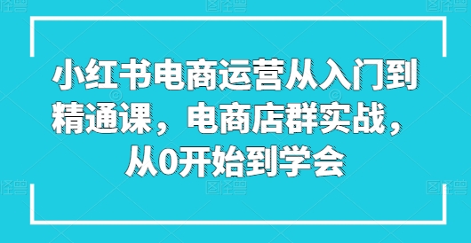 小红书电商运营从入门到精通课，电商店群实战，从0开始到学会-水滴知识网