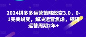 2024拼多多运营策略蜕变3.0，0-1完美蜕变，解决运营焦虑，缩短运营周期2年+-水滴知识网