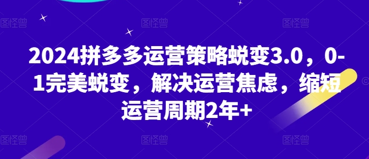 2024拼多多运营策略蜕变3.0,0-1完美蜕变,解决运营焦虑,缩短运营周期2年+-水滴知识网