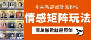简单搬运，情感矩阵玩法，涨粉速度快，可带货，可起号【揭秘】-水滴知识网